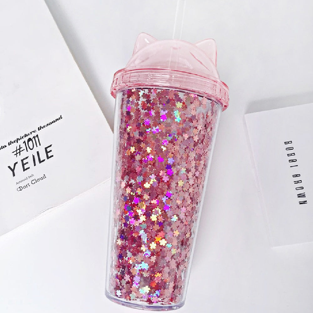 Vaso Acrílico De Doble Capa Con Glitter Orejas de Gato