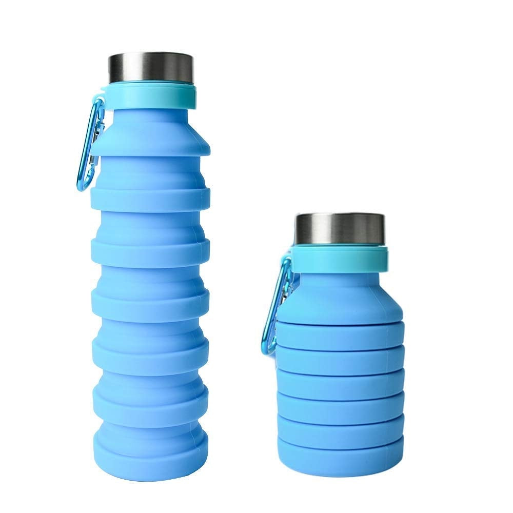 Termo Plegable Silicón Flexible Botella Vaso Tapa De Acero Inoxidable 550ml