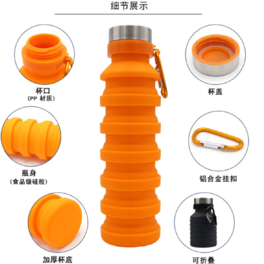 Termo Plegable Silicón Flexible Botella Vaso Tapa De Acero Inoxidable 550ml