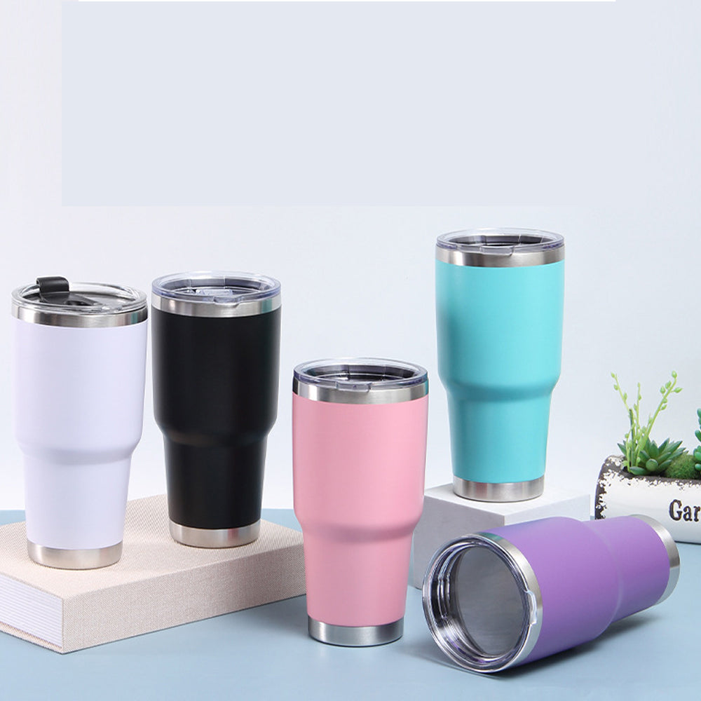 Termo Vaso de Acero Inoxidable 30oz Doble Pared Aislada al Vacío para Bebidas Frías y Calientes con Pajita y Popote Regalos Corporativo