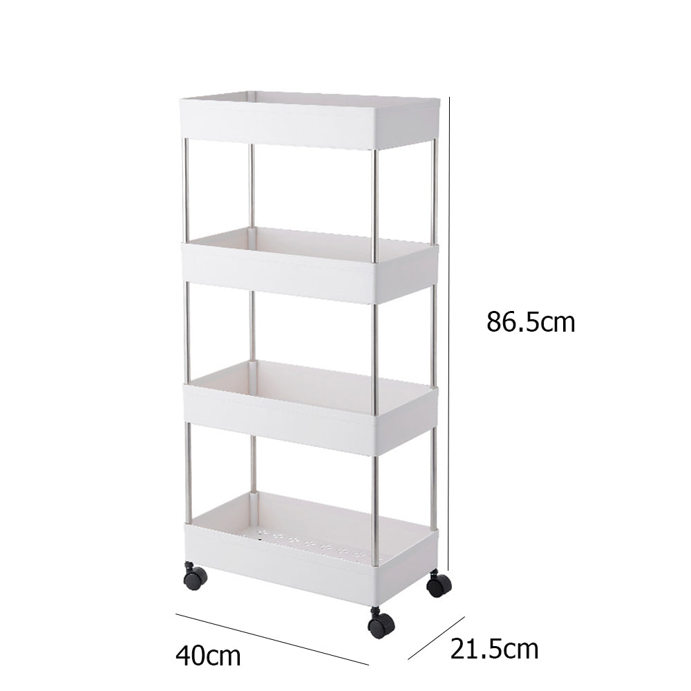 Carro de almacenamiento de 4 niveles con ruedas y ganchos, organizador de estantería móvil,para cocina, baño, lavandería