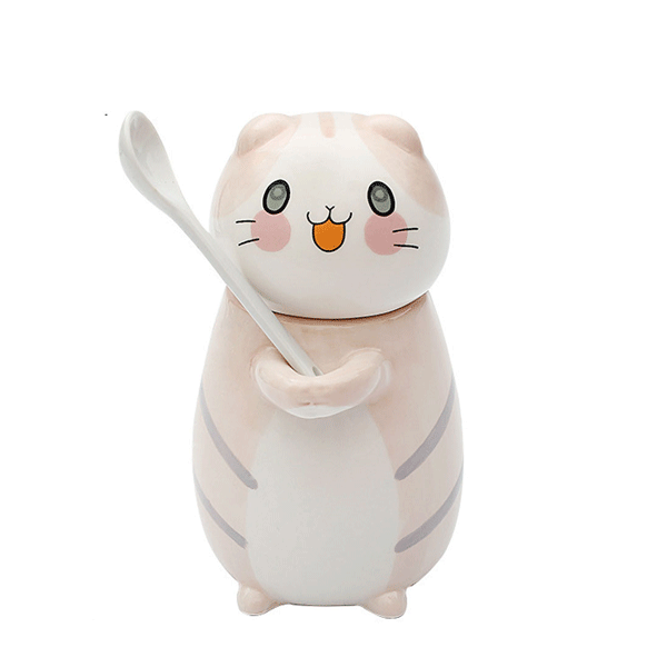 Taza Azucarera en Forma de Gatito con Tapa y Cuchara Kawaii