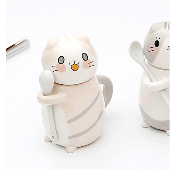 Taza Azucarera en Forma de Gatito con Tapa y Cuchara Kawaii