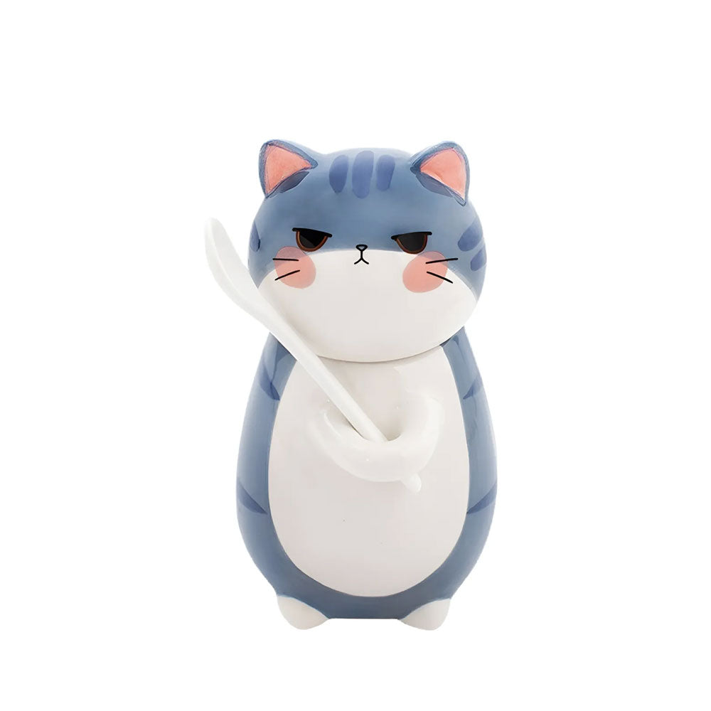 Taza Azucarera en Forma de Gatito con Tapa y Cuchara Kawaii