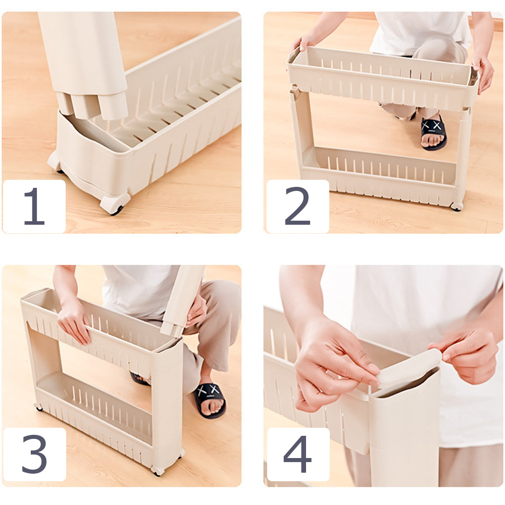 Carrito Torre Estante de Almacenamiento Multifuncional de Plástico de 3 Niveles con Ruedas Organizador Espacios Reducidos