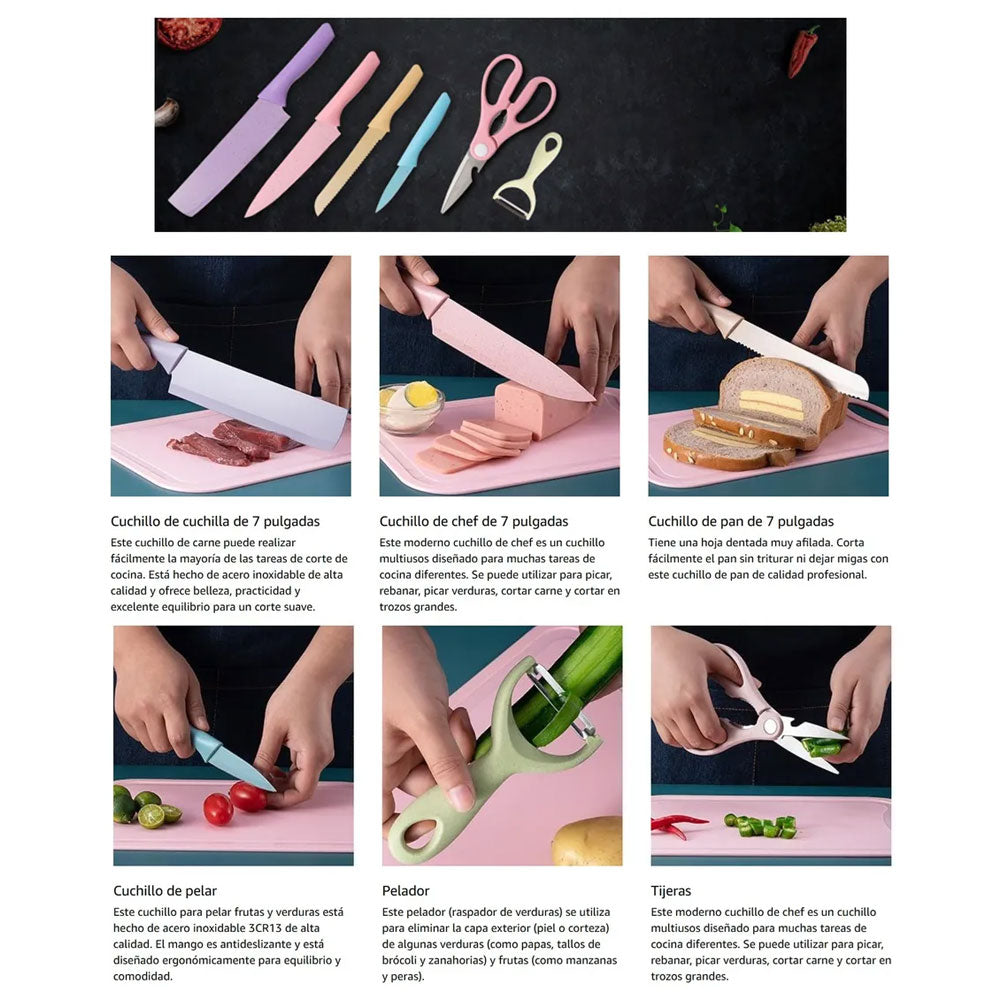 Juego De Cuchillos Profesionales Acero Inoxidable Multicolor En caja dura Para Regalo