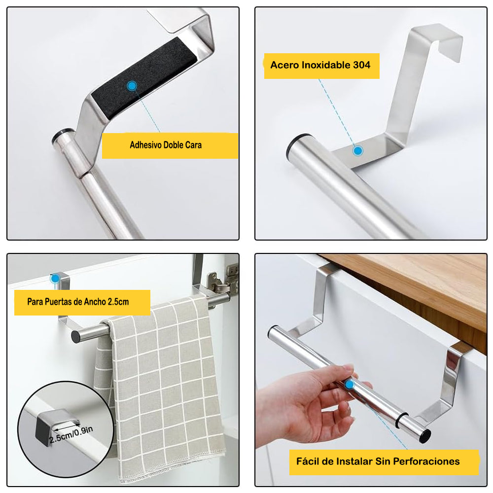 Toallero ajustable sobre la puerta de acero inoxidable para clóset de cocina, estante de toalla expandible universal para puerta de cocina y baño