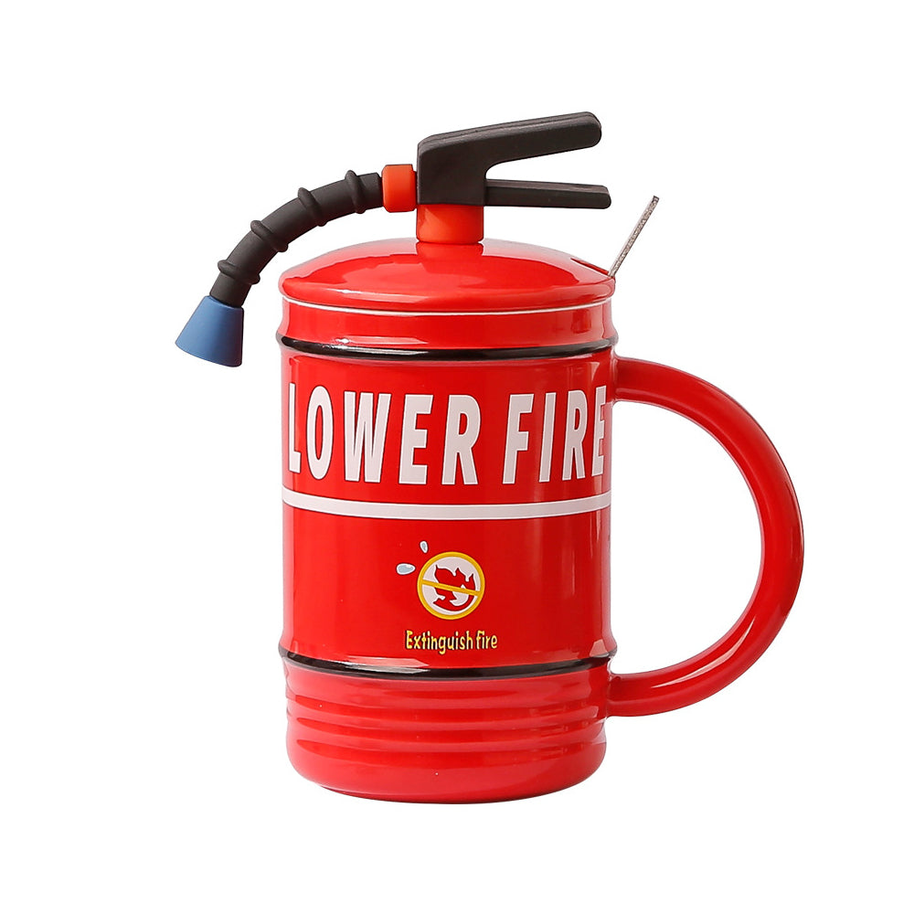 Taza de Cerámica Creativa con Forma de Extintor de Incendios Regalo para Bomberos con Tapa y Cuchara