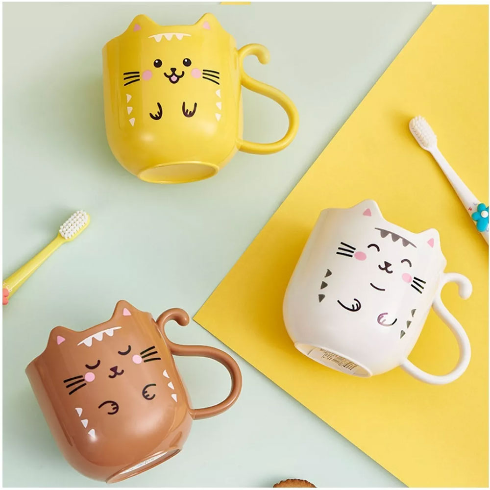 Set De 3 Tazas Plástico Diseño Gato Gatitos Kawaii Regalos