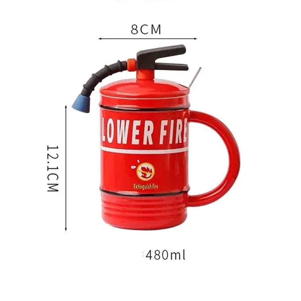 Taza de Cerámica Creativa con Forma de Extintor de Incendios Regalo para Bomberos con Tapa y Cuchara