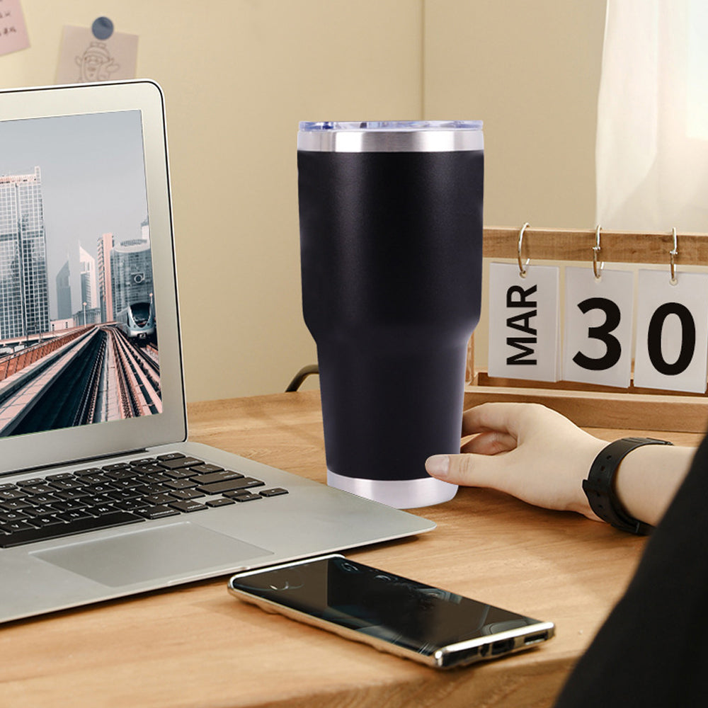 Termo Vaso de Acero Inoxidable 30oz Doble Pared Aislada al Vacío para Bebidas Frías y Calientes con Pajita y Popote Regalos Corporativo