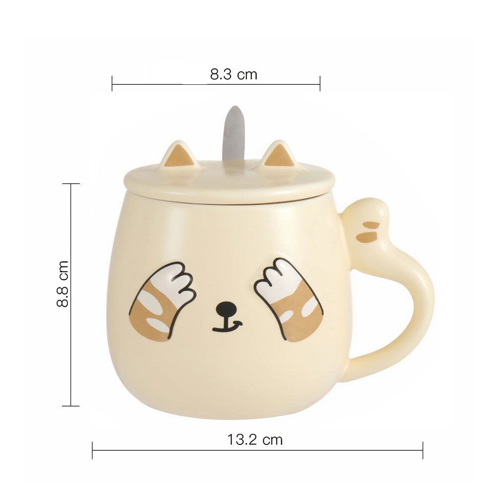 Taza Para Café Kawaii Gato Con Tapa Cuchara Peek A Boo