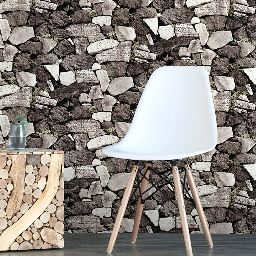 Papel Tapiz Adhesivo Efecto Piedras con Plantas Natural 10m x 45cm