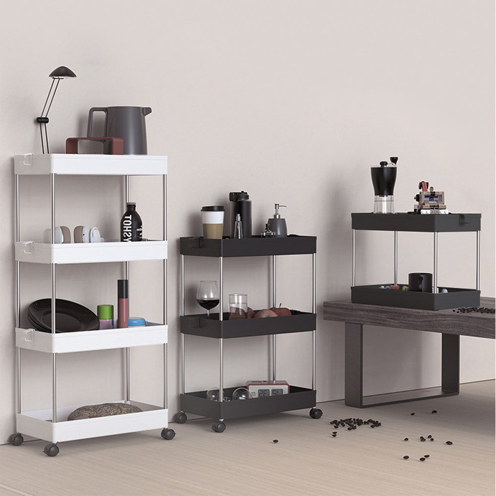 Carro de almacenamiento de 4 niveles con ruedas y ganchos, organizador de estantería móvil,para cocina, baño, lavandería