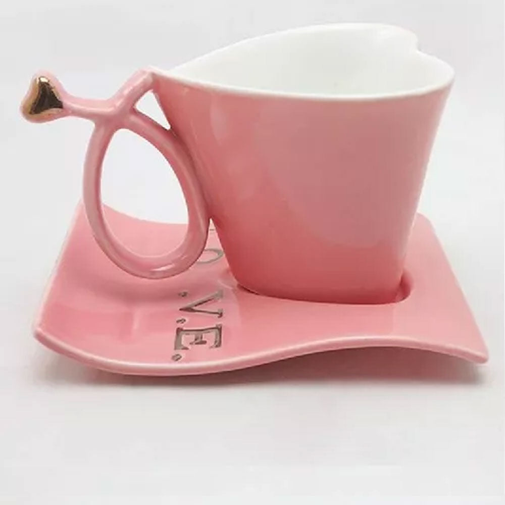 Taza De Cerámica Con Forma De Corazón Con Base Y Cuchara