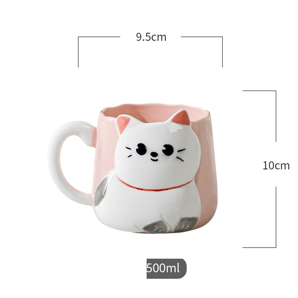 Taza de Cerámica Gatito con Relieve Kawaii 500ml Diseño Cute y Original
