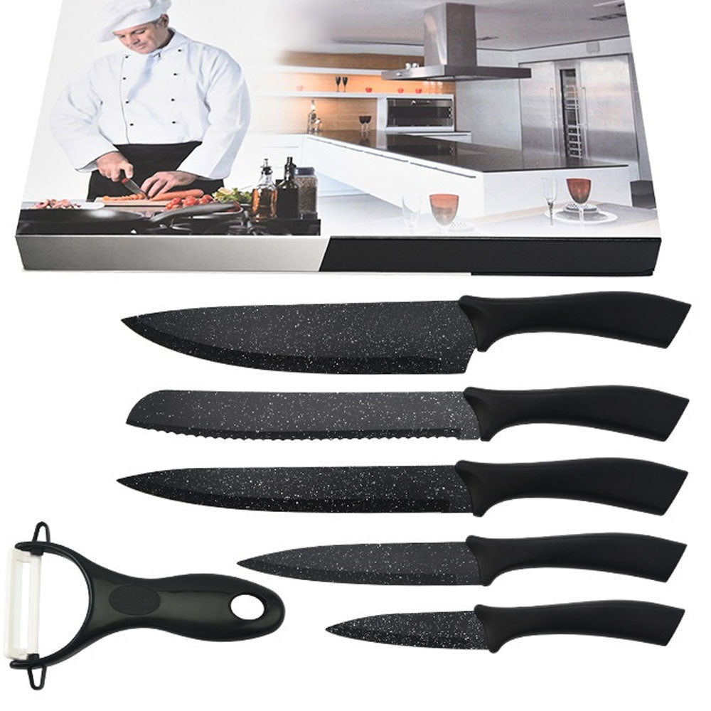 Juego De Cuchillos Profesional Acero Inoxidable Negros 6 Pzs