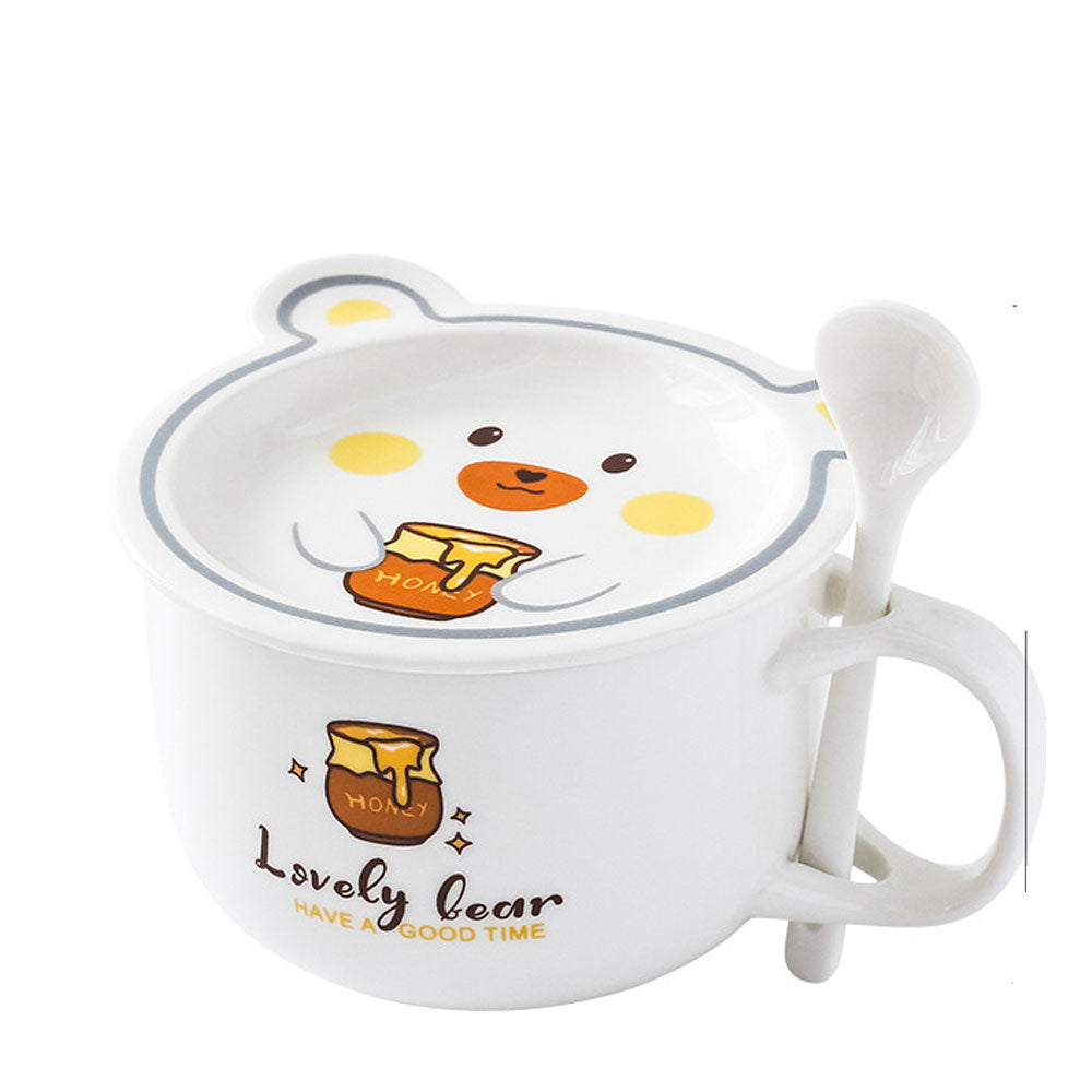 Taza Con Tapa Plato Y Cuchara Kawaii En Forma De Animalito