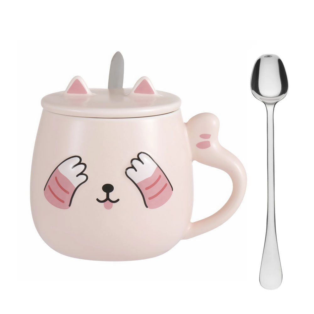 Taza Para Café Kawaii Gato Con Tapa Cuchara Peek A Boo
