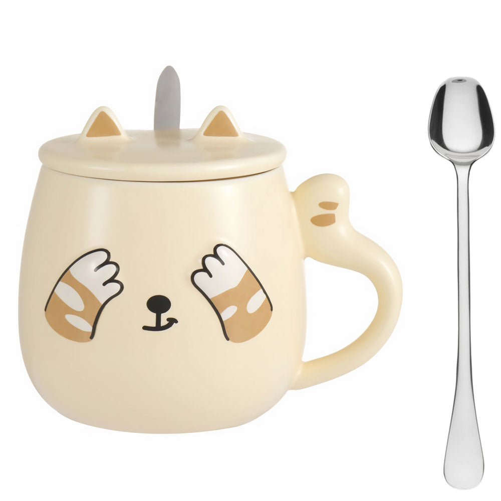 Taza Para Café Kawaii Gato Con Tapa Cuchara Peek A Boo