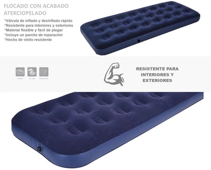 Colchón Cama Inflable Individual Camping Portátil Aire aterciopelado