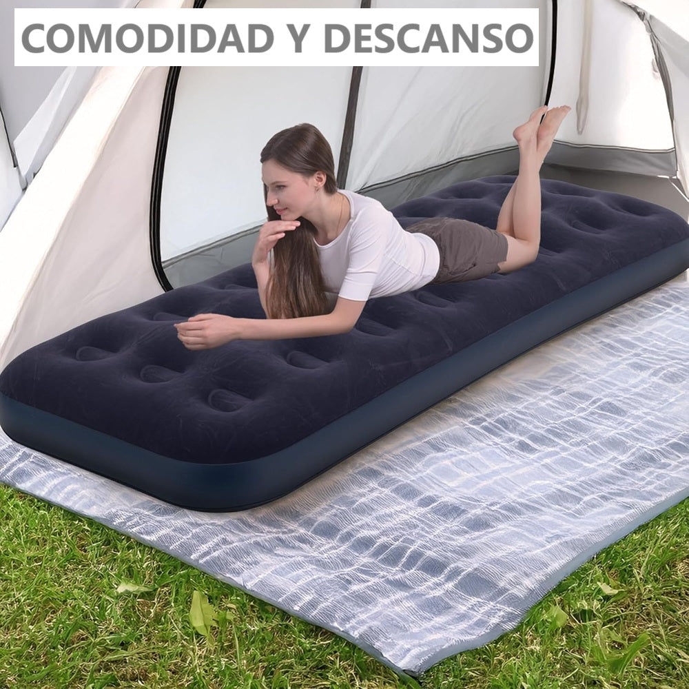 Colchón Cama Inflable Individual Camping Portátil Aire aterciopelado