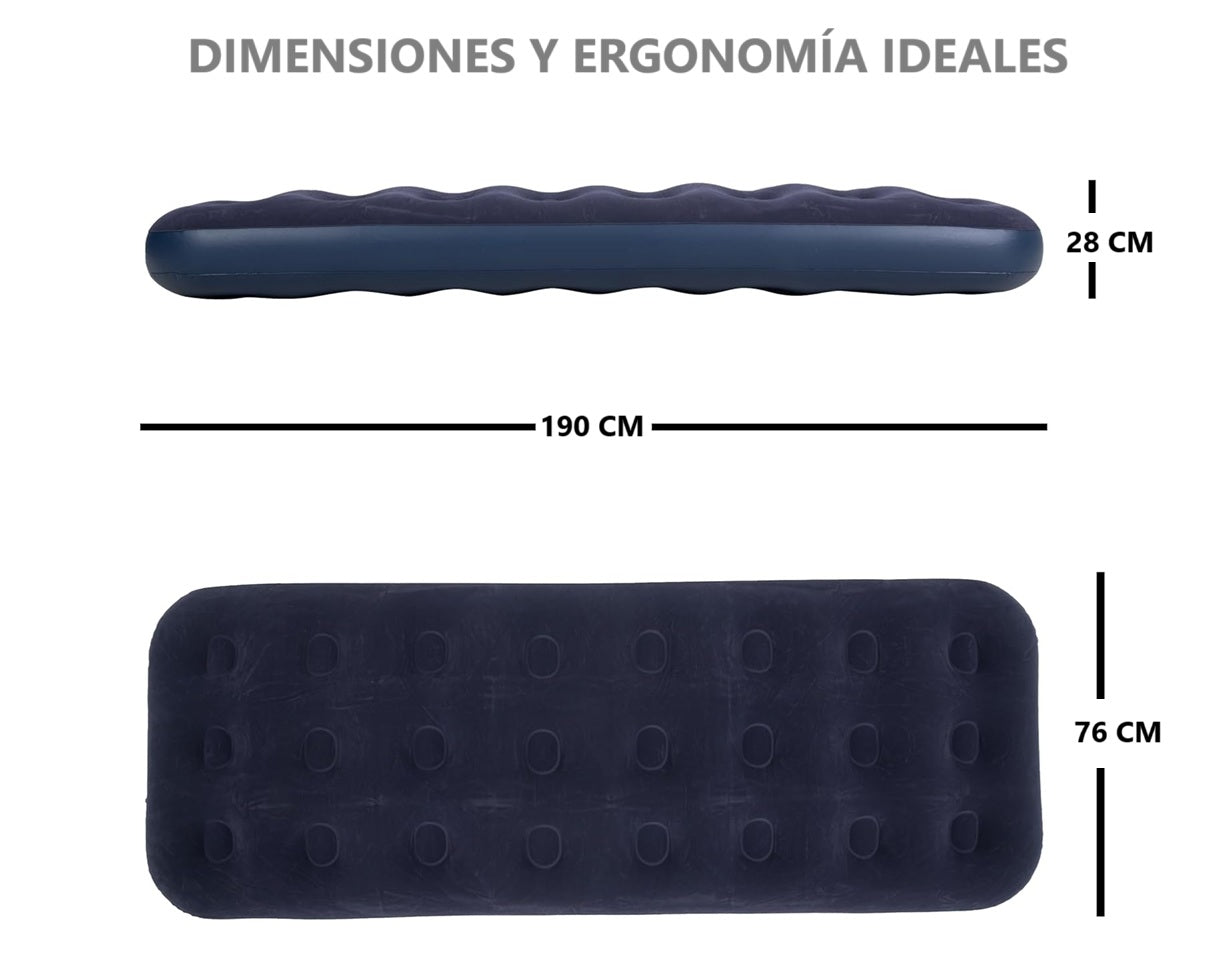 Colchón Cama Inflable Individual Camping Portátil Aire aterciopelado