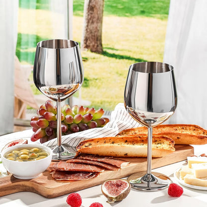 2 Copas Vino Tinto Champagne Champaña Acero Inox Elegantes 550ml Para Bar