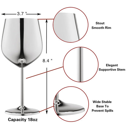 2 Copas Vino Tinto Champagne Champaña Acero Inox Elegantes 550ml Para Bar