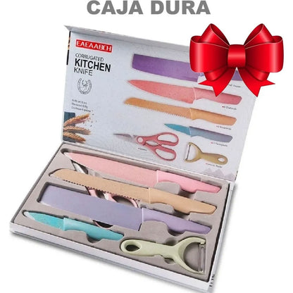 Juego De Cuchillos Profesionales Acero Inoxidable Multicolor En caja dura Para Regalo