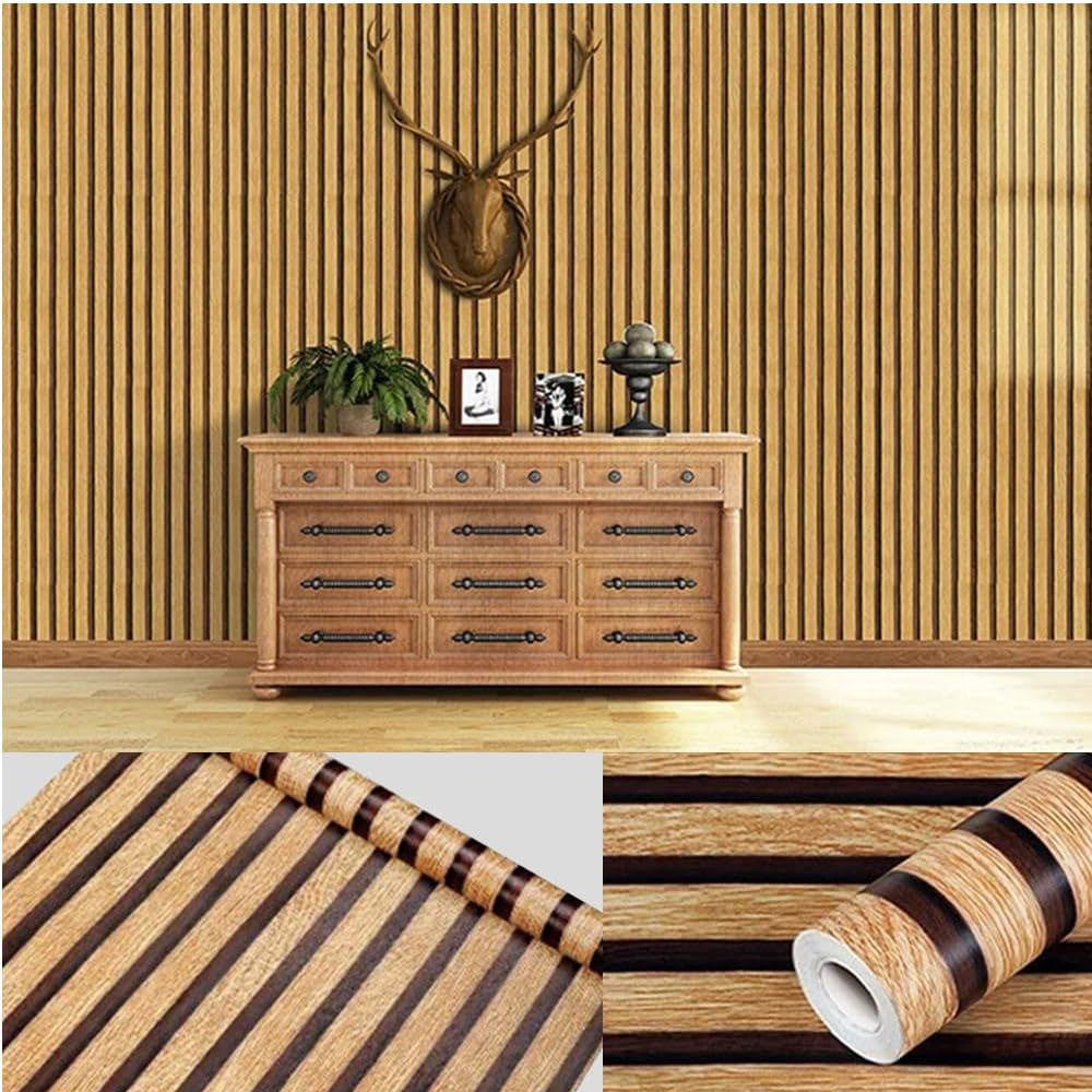 Papel Tapiz Madera Café y Beige Autoadhesivo Impermeable, Lavable, 45 cm x 10 m HY04