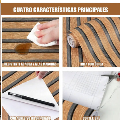 Papel Tapiz Madera Café y Beige Autoadhesivo Impermeable, Lavable, 45 cm x 10 m HY04