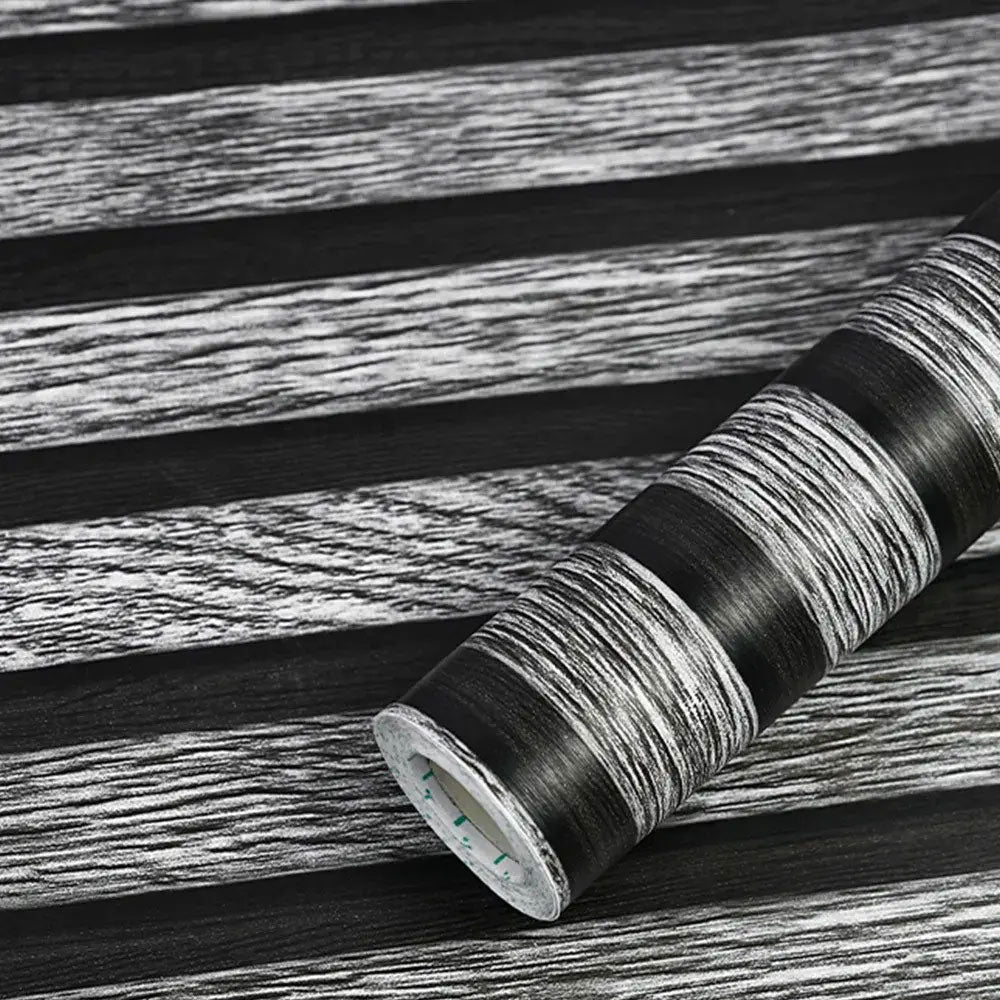 Papel Tapiz Negro y Gris Tipo Madera Autoadhesivo Impermeable y Lavable 45 cm x 10 m HY60