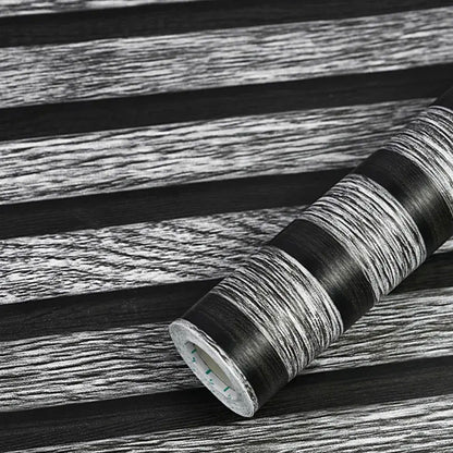 Papel Tapiz Negro y Gris Tipo Madera Autoadhesivo Impermeable y Lavable 45 cm x 10 m HY60
