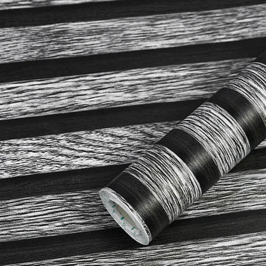 Papel Tapiz Negro y Gris Tipo Madera Autoadhesivo Impermeable y Lavable 45 cm x 10 m HY60