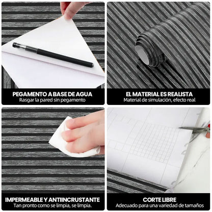 Papel Tapiz Negro y Gris Tipo Madera Autoadhesivo Impermeable y Lavable 45 cm x 10 m HY60