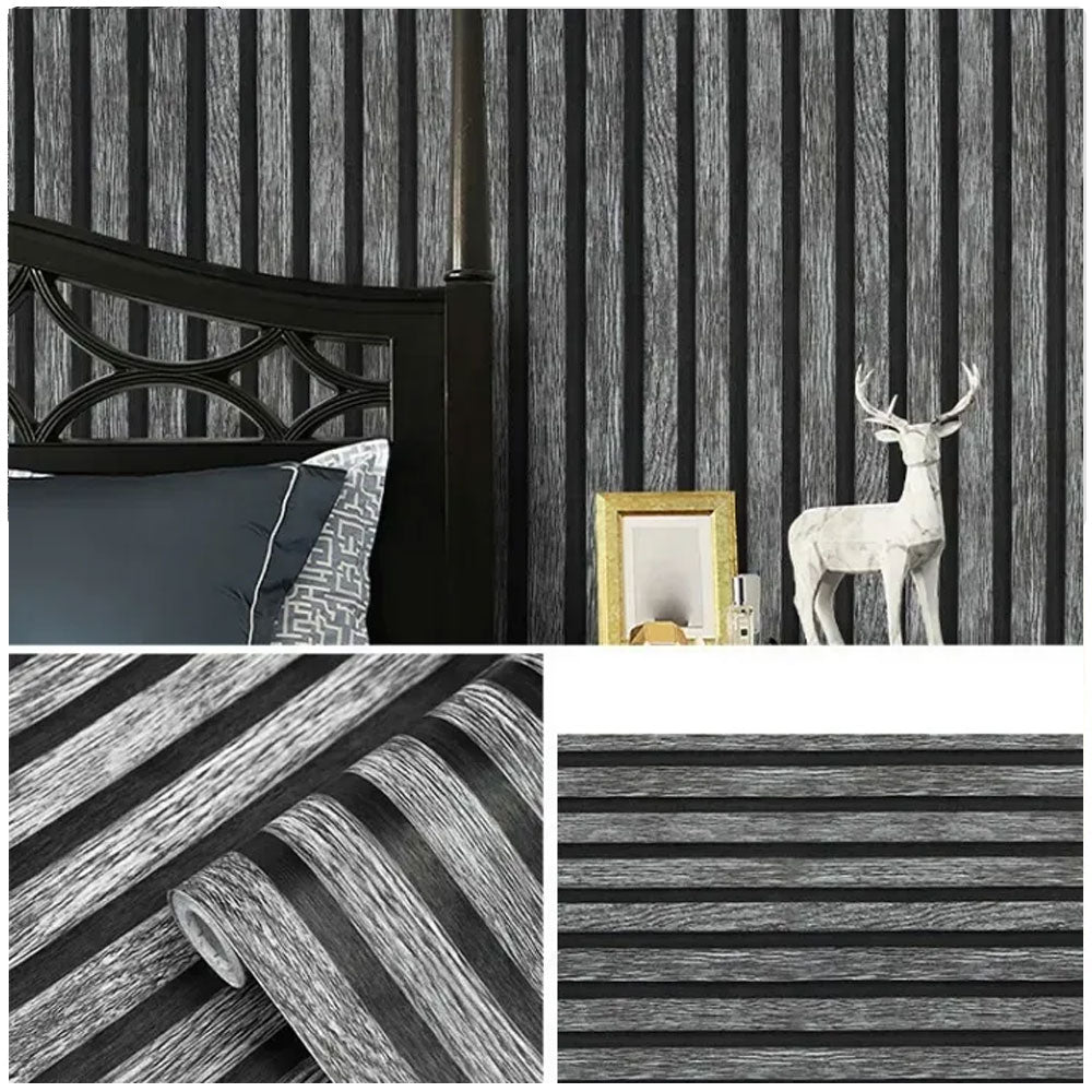 Papel Tapiz Negro y Gris Tipo Madera Autoadhesivo Impermeable y Lavable 45 cm x 10 m HY60