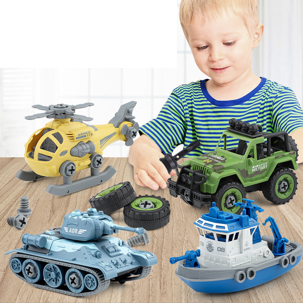 Set de Vehículos Militares Plegables para Niños - Juguetes DIY de Ejército con Helicóptero, Jeep, Tanque y Barco, Regalo Ideal de Cumpleaños