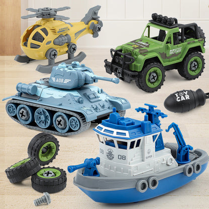 Set de Vehículos Militares Plegables para Niños - Juguetes DIY de Ejército con Helicóptero, Jeep, Tanque y Barco, Regalo Ideal de Cumpleaños