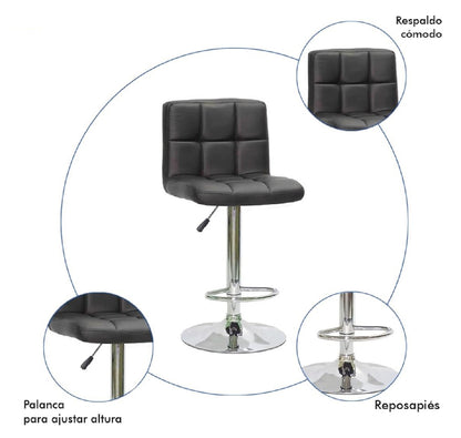 Set de 2 Bancos Altos para Cocina y Barra, Giratorios 360°, Altura Ajustable, con Respaldo Acolchado y Base Antideslizante