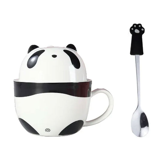 Taza Doble Y Cuchara Panda Pandita Kawaii Regalos