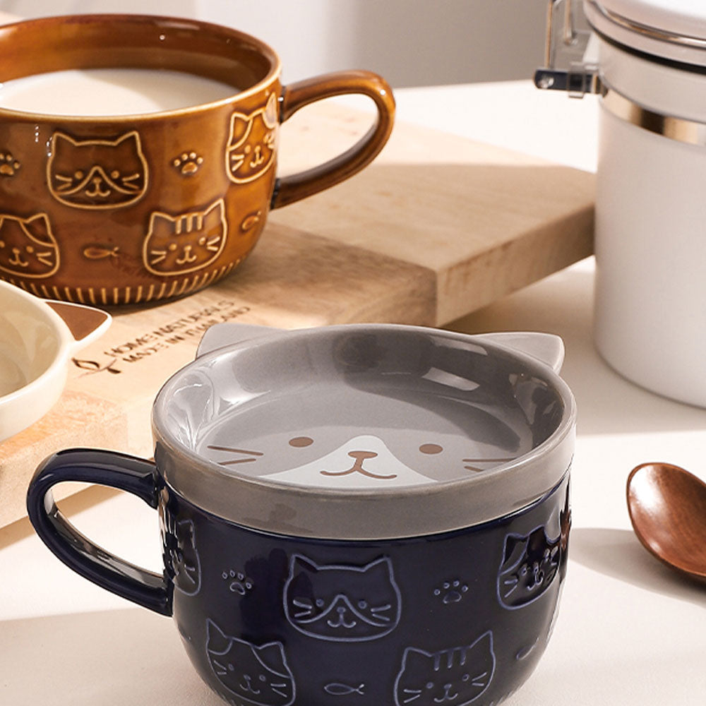 Taza Con Gatos Grabados Y Tapa Con Cara De Gato HappyWare taza-con-gatos-grabados-y-tapa-con-cara-de-gato-happyware