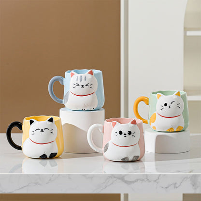 Taza de Cerámica Gatito con Relieve Kawaii 500ml  Diseño Cute y Original