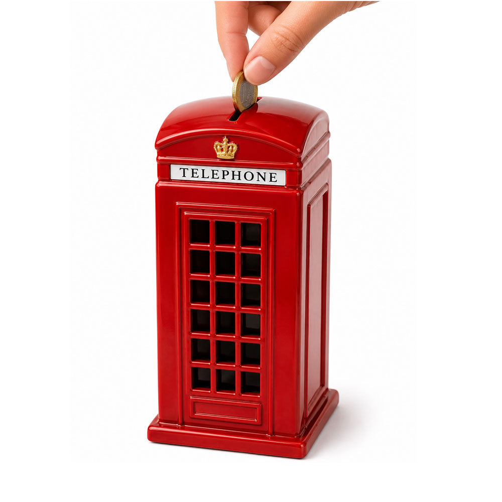 Alcancía Metálica Cabina Telefónica de Londres Roja | Alcancía Decorativa para Ahorro | Regalo Original para Hombre, Mujer, Cumpleaños, Día del Padre, Día de la Madre, San Valentín | 7.5 x 7.5 x 18.5 cm