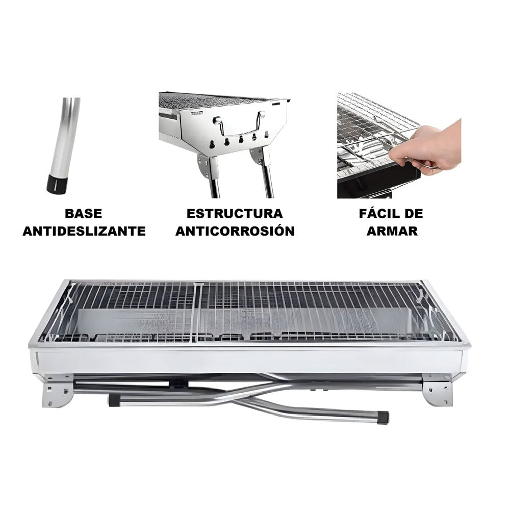 Asador Parrilla De Carbón Portátil Plegable Acero Inoxidable