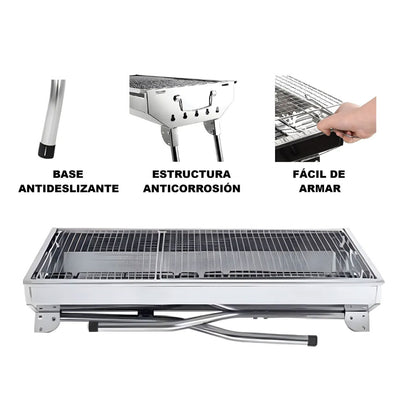 Asador Parrilla De Carbón Portátil Plegable Acero Inoxidable