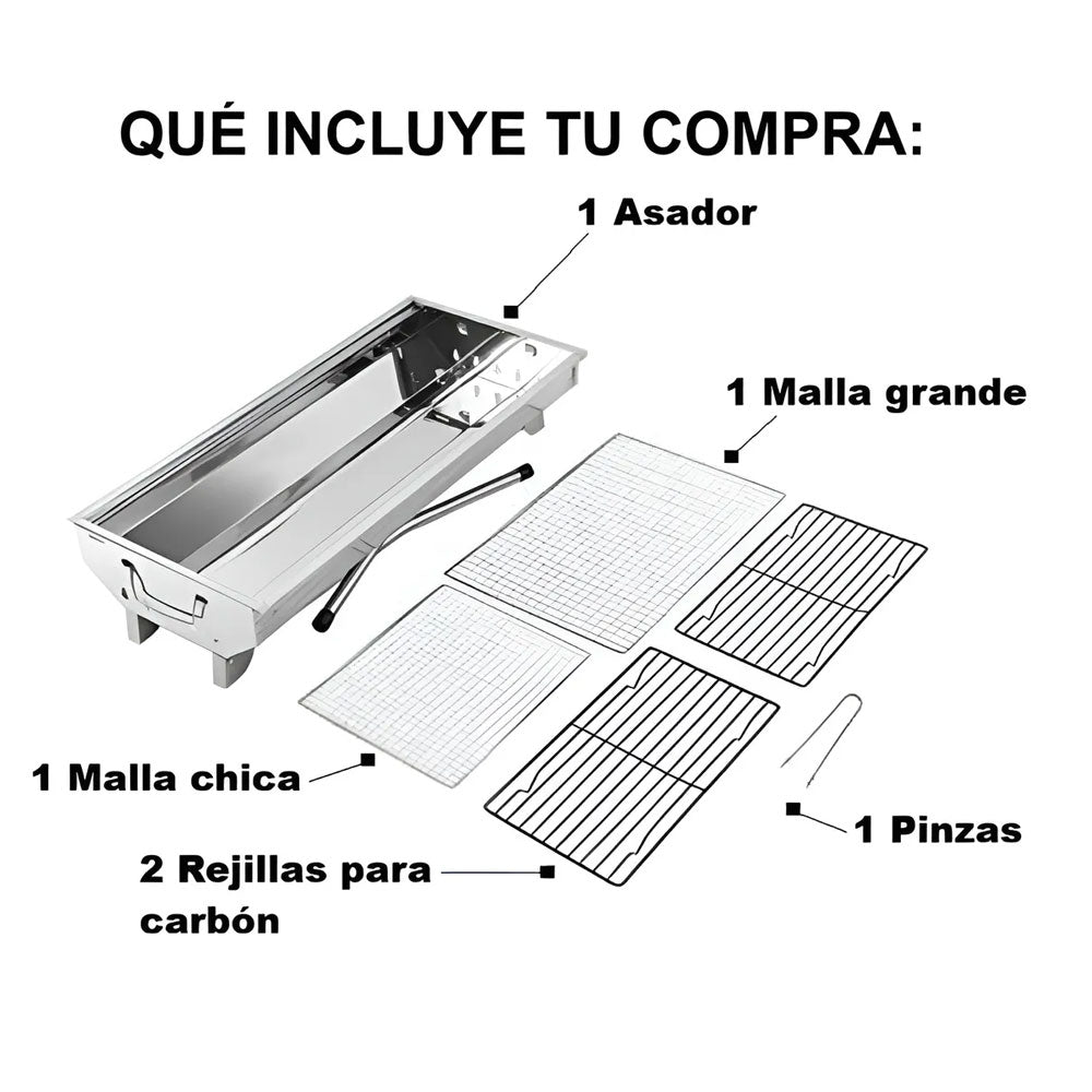 Asador Parrilla De Carbón Portátil Plegable Acero Inoxidable