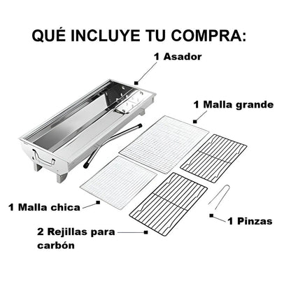 Asador Parrilla De Carbón Portátil Plegable Acero Inoxidable