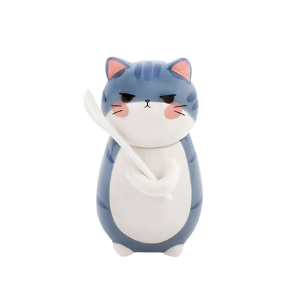 Taza Azucarera en Forma de Gatito con Tapa y Cuchara Kawaii