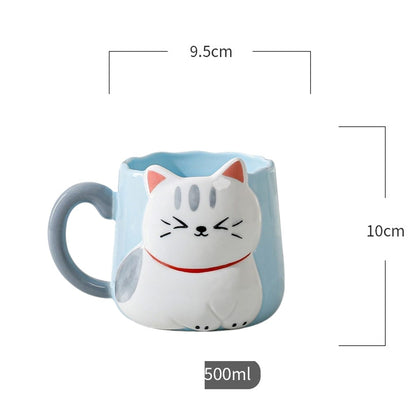 Taza de Cerámica Gatito con Relieve Kawaii 500ml  Diseño Cute y Original